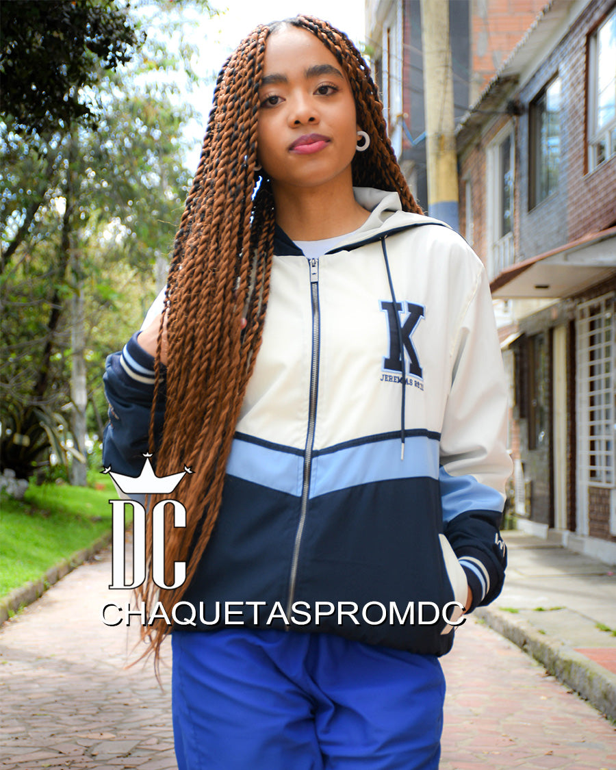 CHAQUETA IMPERMEABLE 3 CORTES BEIGE Y AZUL