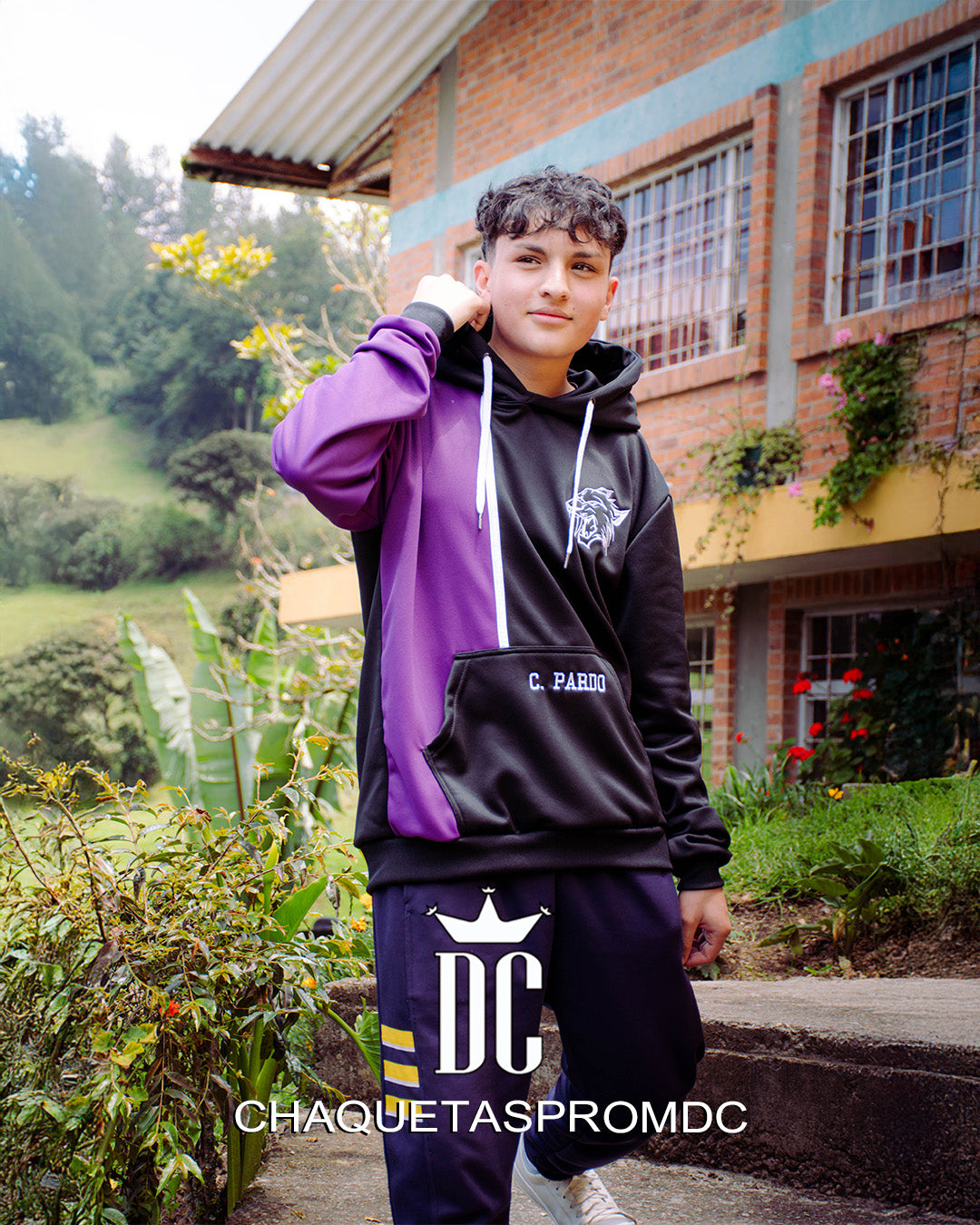 HOODIE BICOLOR, NEGRO/MORADO