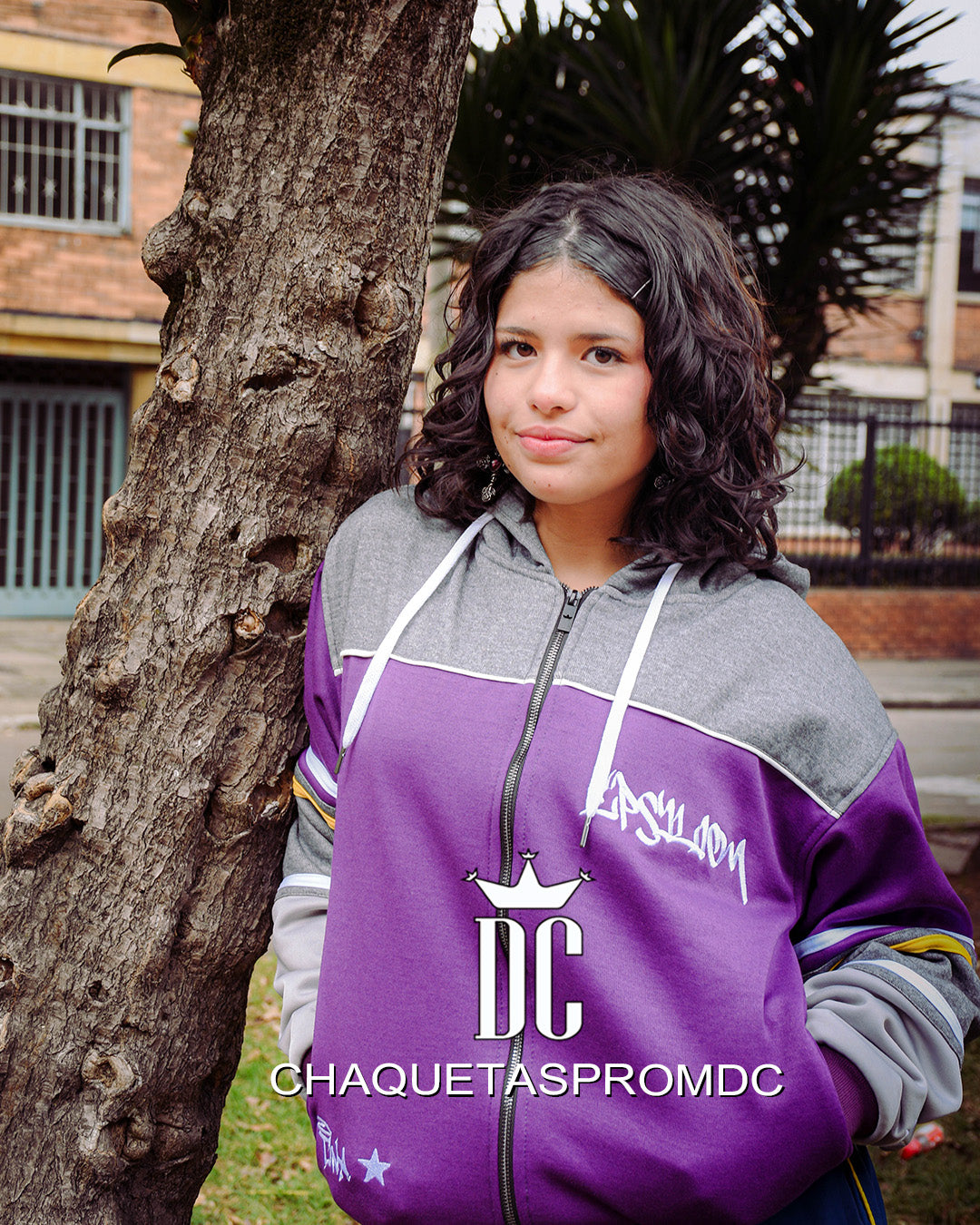 CHAQUETA EN PERCHADO DE CORTES Y CREMALLERA, MORADO/GRIS